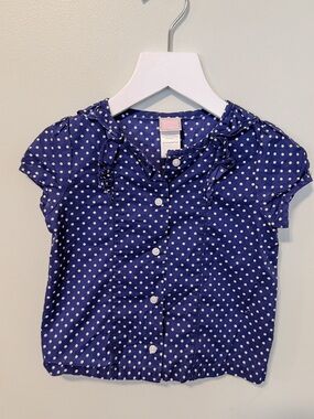 Janie and Jack Navy Blue Polka Dot Short Sleeve Button Top